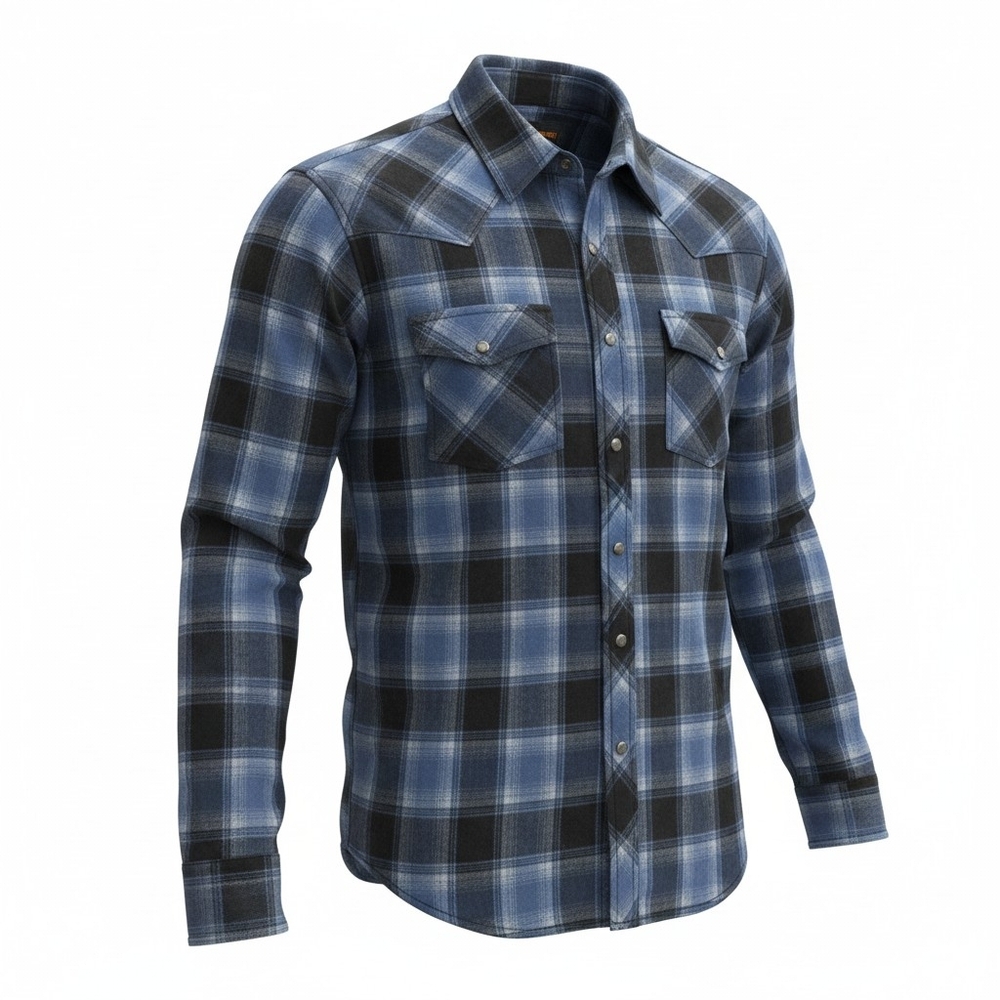 NWT America Ware Western Flannel Classic Blue Plaid Button-Down Shirt Sz LT - Picture 2 of 9
